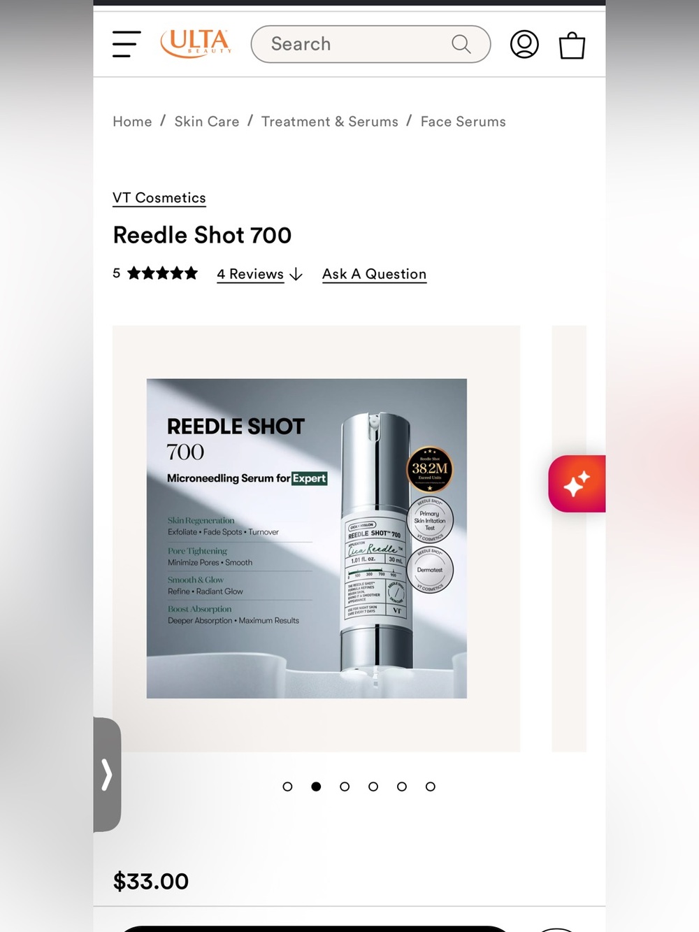 VT Cosmetics Reedle Shot 700 Microneedling Serum — Silver